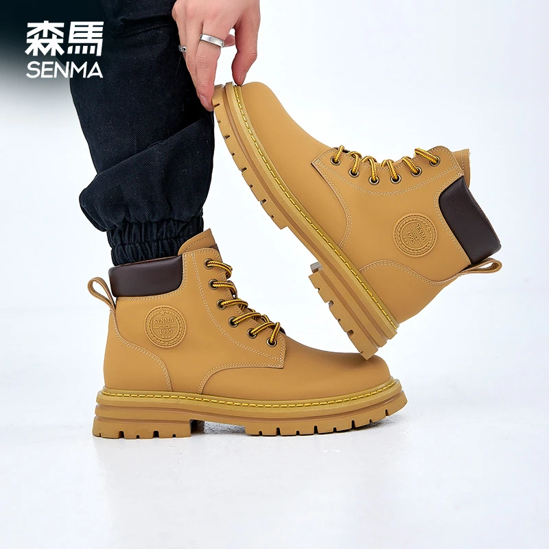 森马马丁靴男时尚靴2024年百搭冬季加绒保暖英伦风高帮中帮工装靴