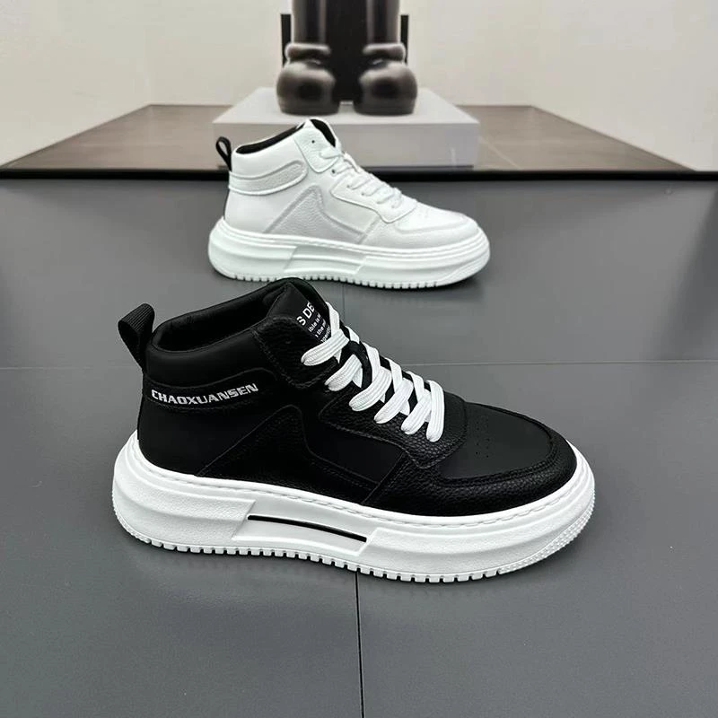 高帮鞋男新款2023秋冬厚底老爹鞋潮鞋增高加绒板鞋运动百搭休闲鞋