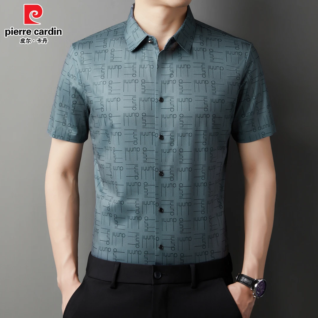 皮尔卡丹2024夏季高端男士轻奢休闲商务无痕短袖衬衫时尚薄款衬衣