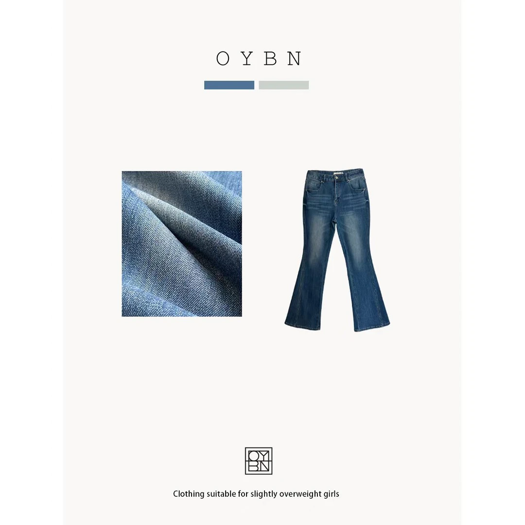 OYBN欧阳贝妮【尖叫】微胖大码水洗复古百搭显瘦微喇牛仔裤  1132