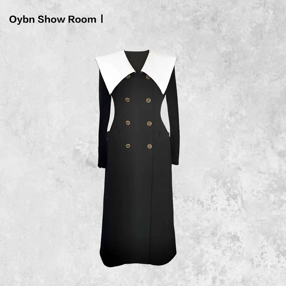 OYBN 0120【秋日恋歌】大码女装赫本风黑白撞色连衣裙