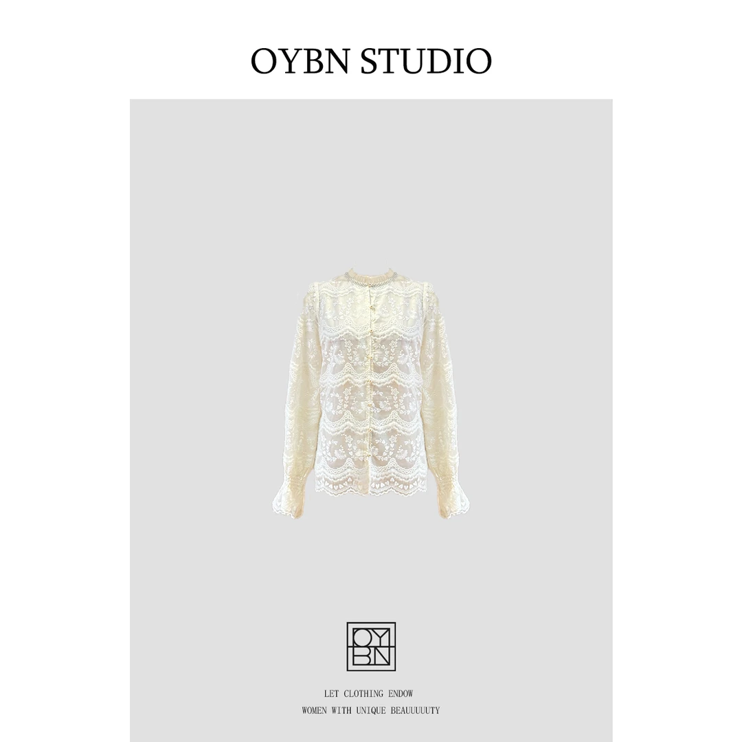 OYBN欧阳贝妮【藤蔓】微胖大码钩花镂空蕾丝衬衫上衣1441