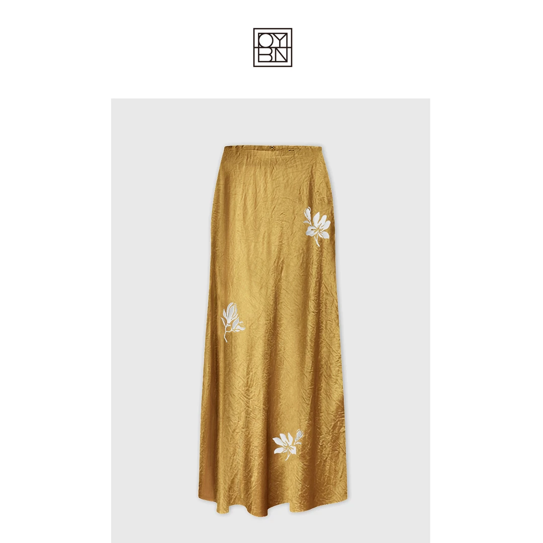 OYBN【微醺黄昏】微胖大码气质绣花半身裙宽松显瘦中长款裙子