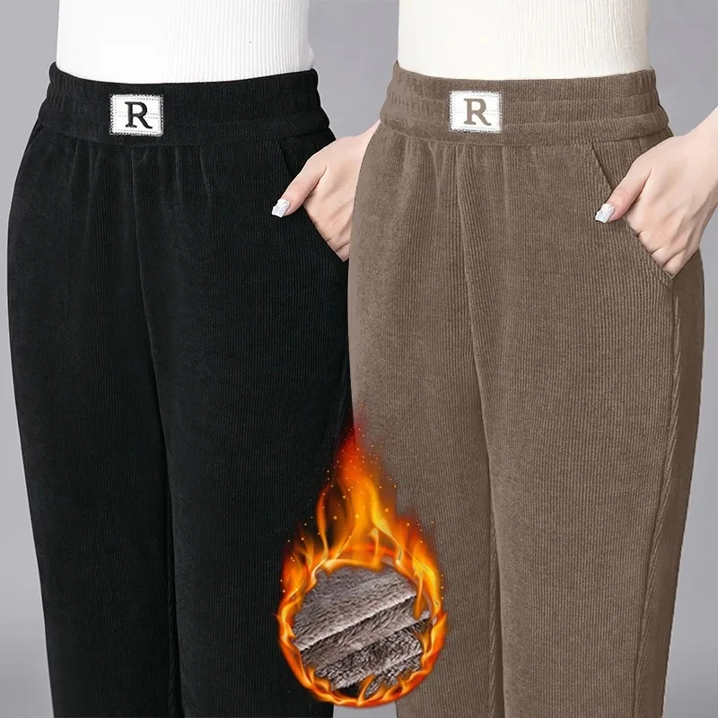 灯芯绒加厚高腰萝卜裤女2024秋冬季新款抽绳休闲长裤直筒裤女裤子