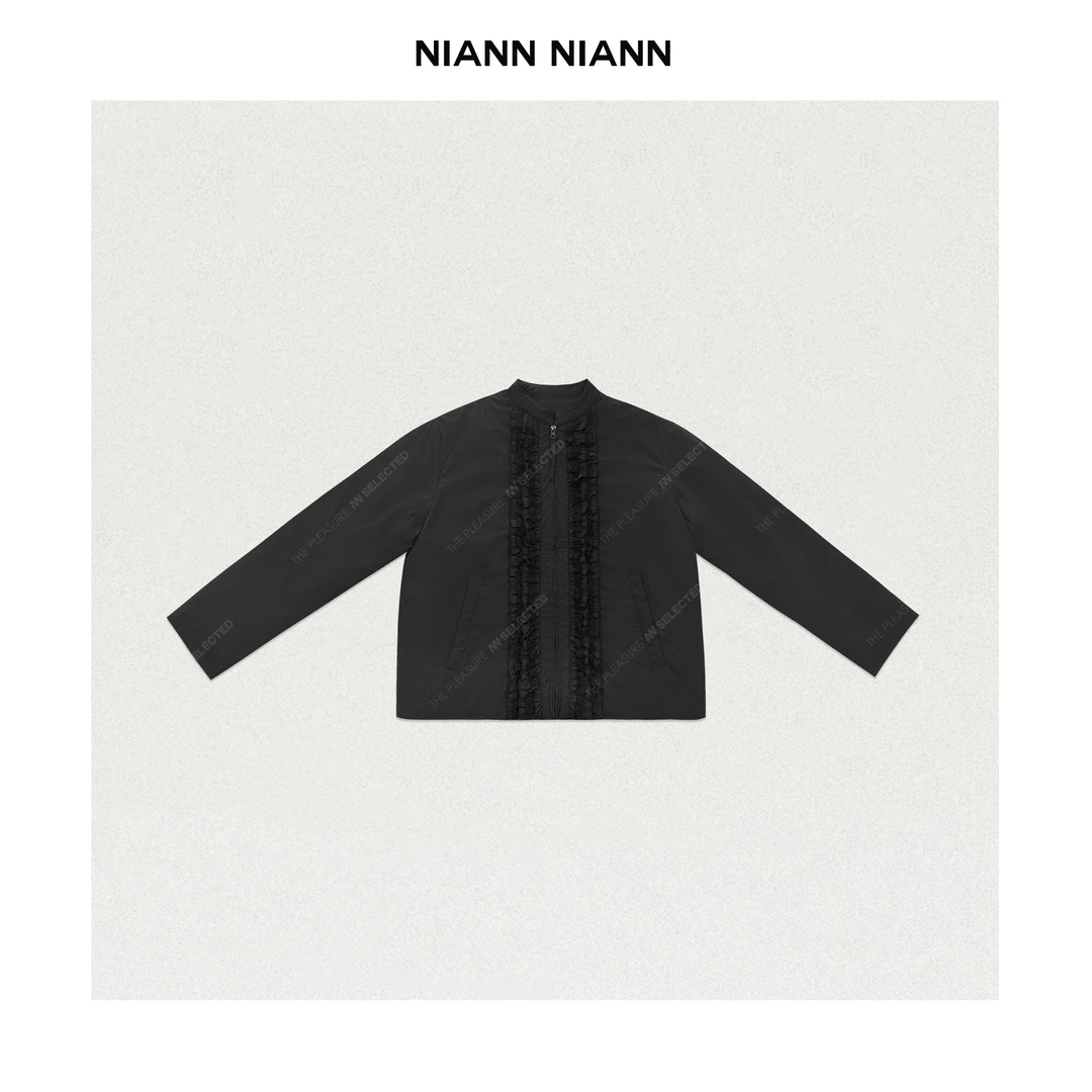 NiannNiann 2024秋冬女装褶皱设计感蕾丝花边棉衣 14838