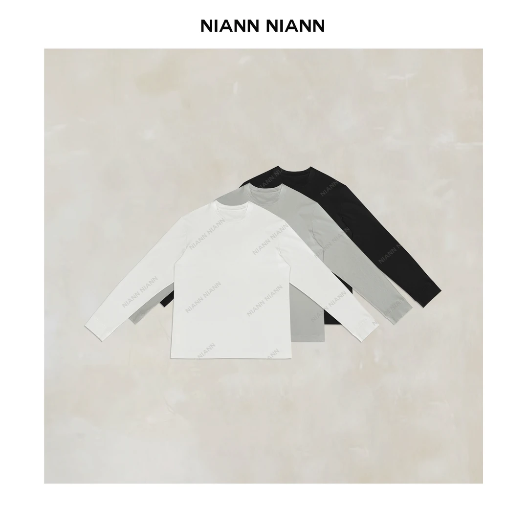 NiannNiann 新款女装质感纯棉长袖基础舒适宽松Row四季T 14949