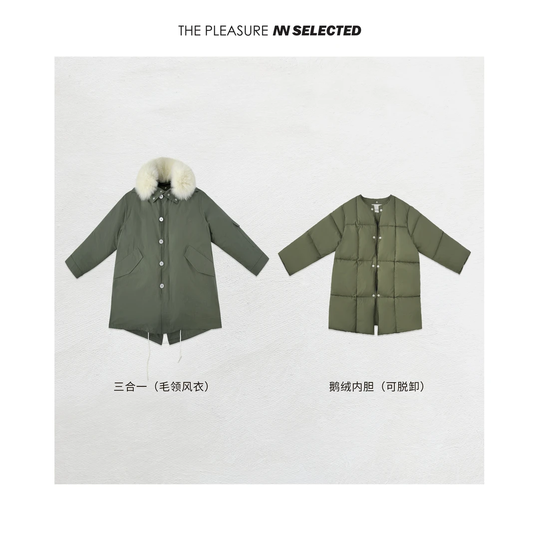 NiannNiann秋冬高级女装大毛领两件长款鹅绒派克服 13624