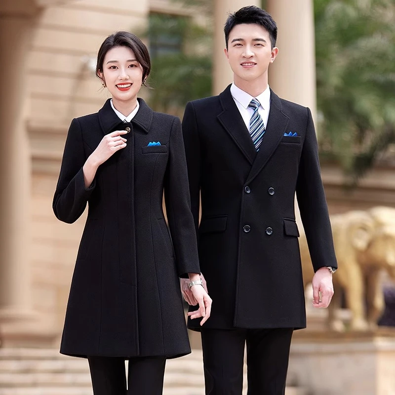 职业呢子大衣工作服男女工装秋冬中长款加厚商务前台接待毛呢外套