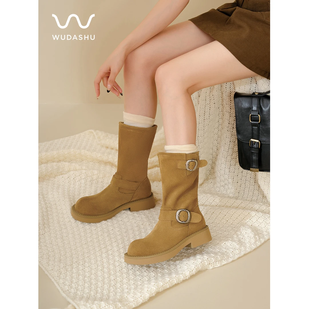 【清仓】吴大叔2024年秋冬新款牛仔靴粗跟中筒靴欧美个性靴63-236