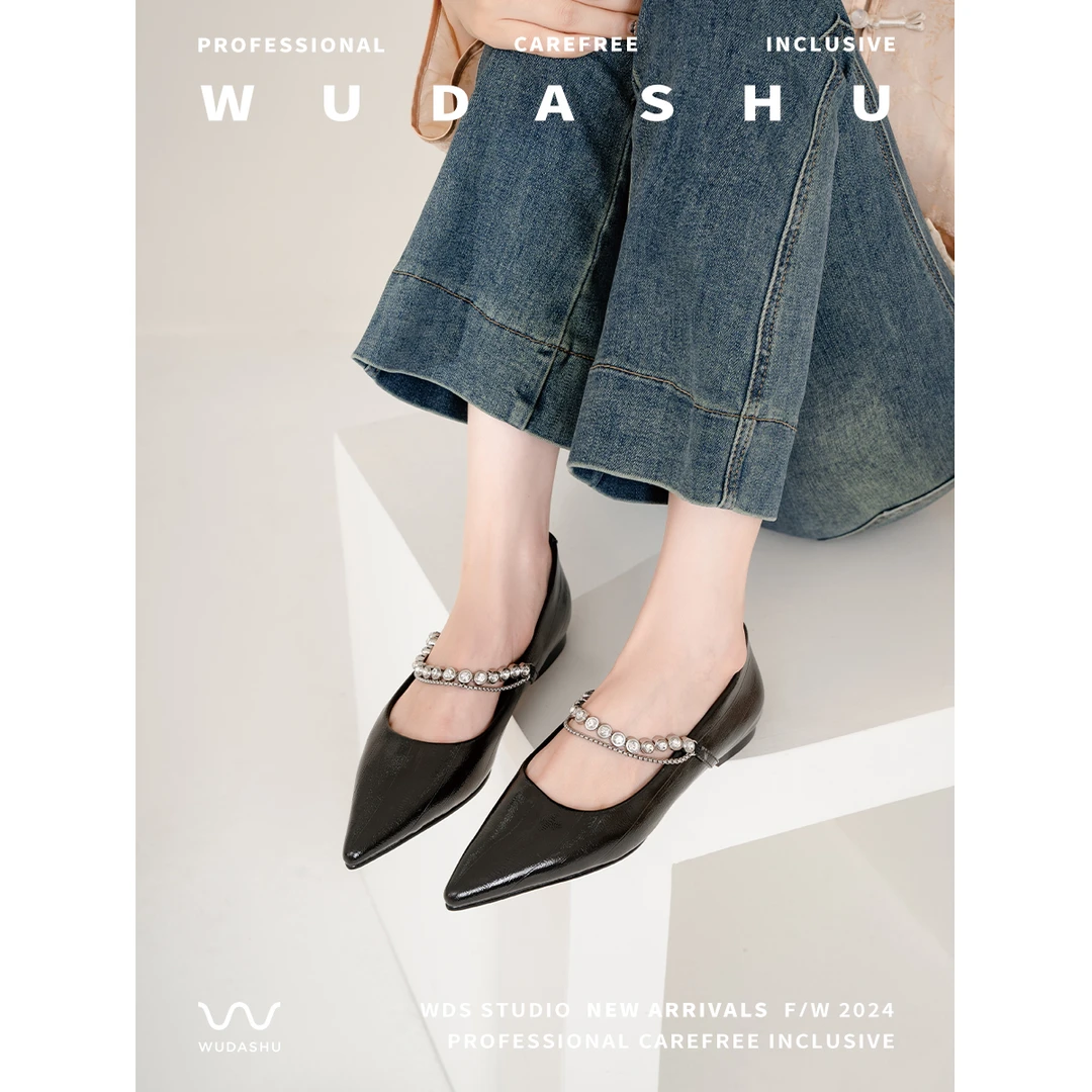 吴大叔夏季新款气质时尚百搭法式低跟浅口尖头平底单鞋女52-127