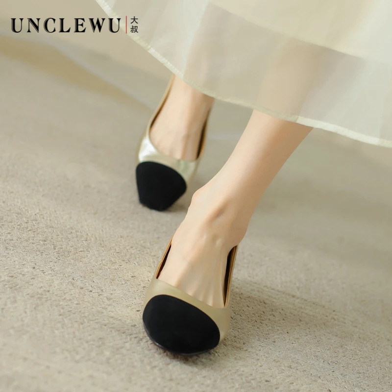 吴大叔夏季新款百搭低跟真皮透气女鞋舒适软底拼接单鞋52-67