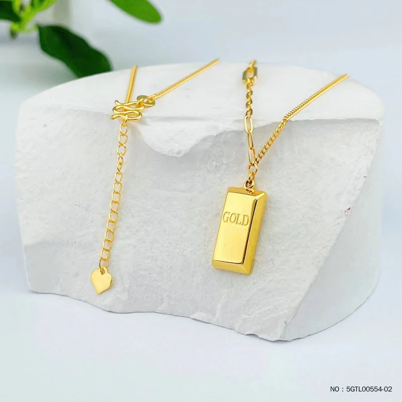 5G黄金空心暴富小金条AB链调节套链足金999时尚百搭坠链龙格珠宝