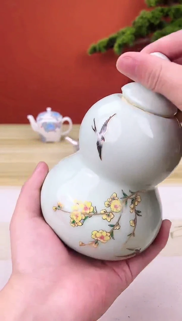 【闪购商品】陶瓷复古风燕子开春葫芦茶叶罐