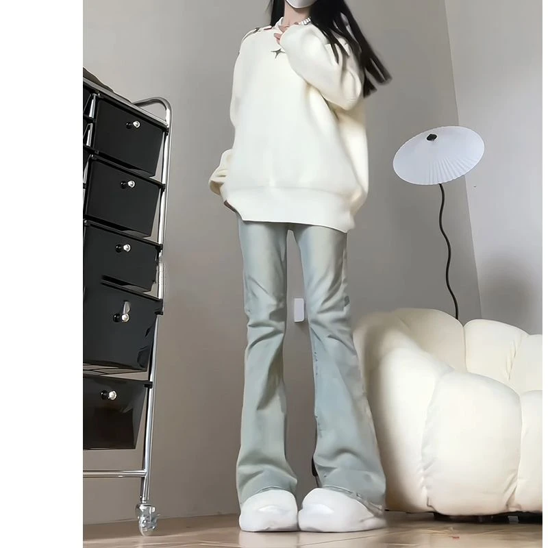 高个子加长高腰喇叭牛仔裤女2024春季新款美式复古显瘦微喇马蹄裤