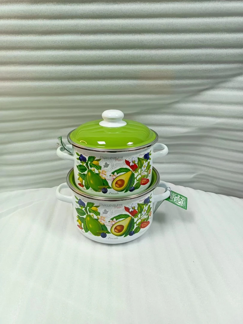 俄罗斯原装进口套装搪瓷厨具《两件套》陶瓷大号带盖复古款式家用