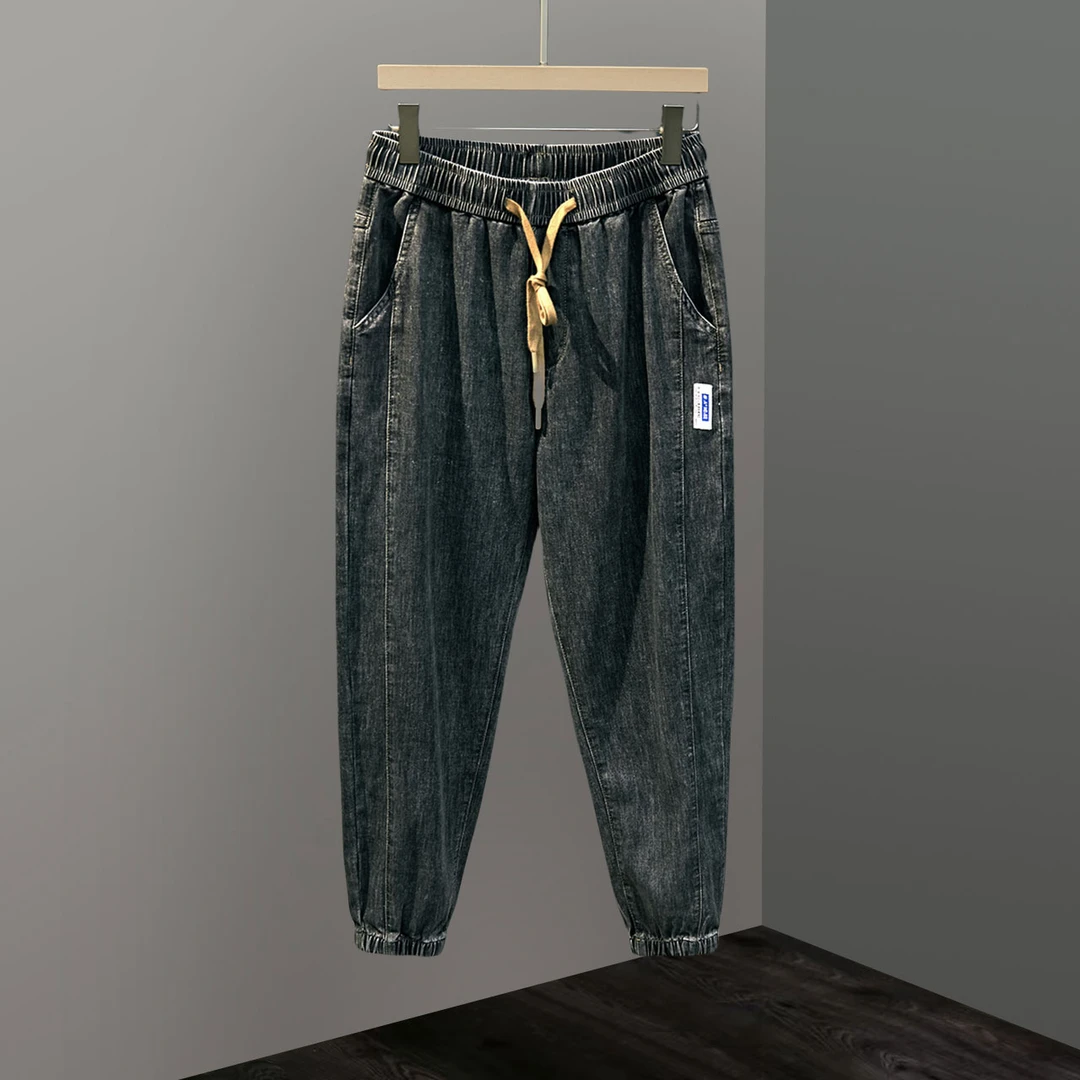 Jeep吉普高端弹力松紧腰牛仔裤男款宽松大码束脚裤休闲哈伦九分裤