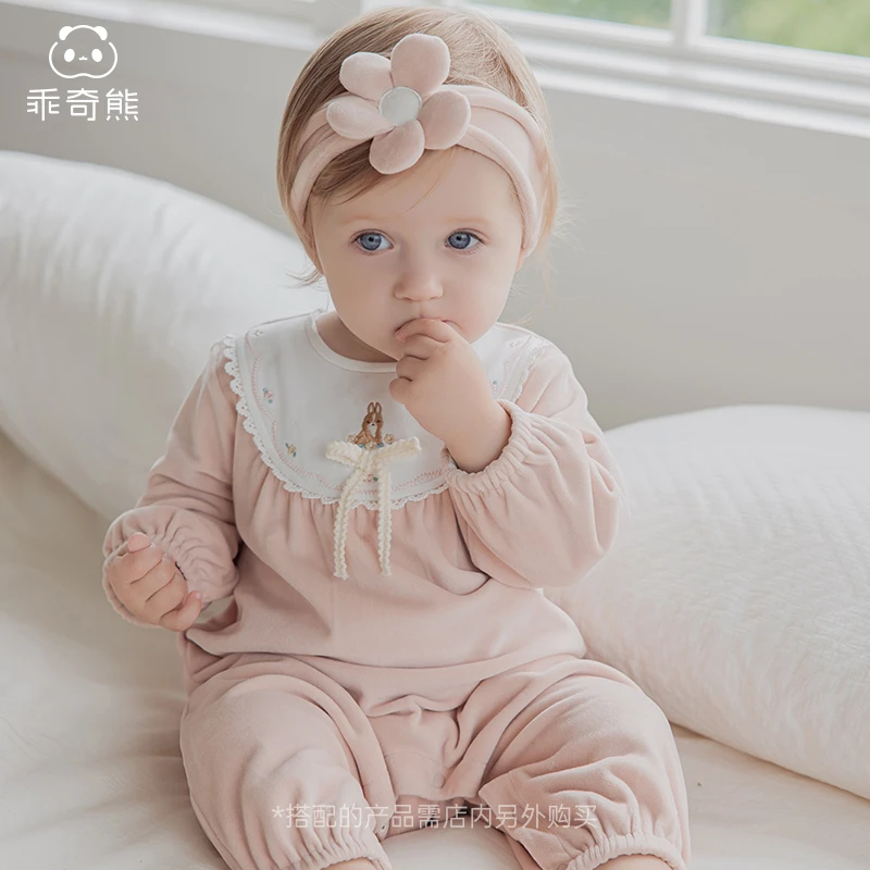 【天鹅绒】女宝宝洋气连体衣秋冬季保暖婴幼儿公主哈衣爬服抗菌