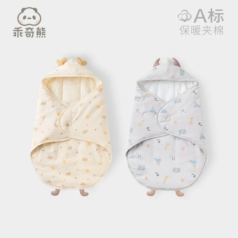 乖奇熊婴儿防惊跳睡袋新生儿夹棉抱被秋冬季保暖包被初生宝宝襁褓