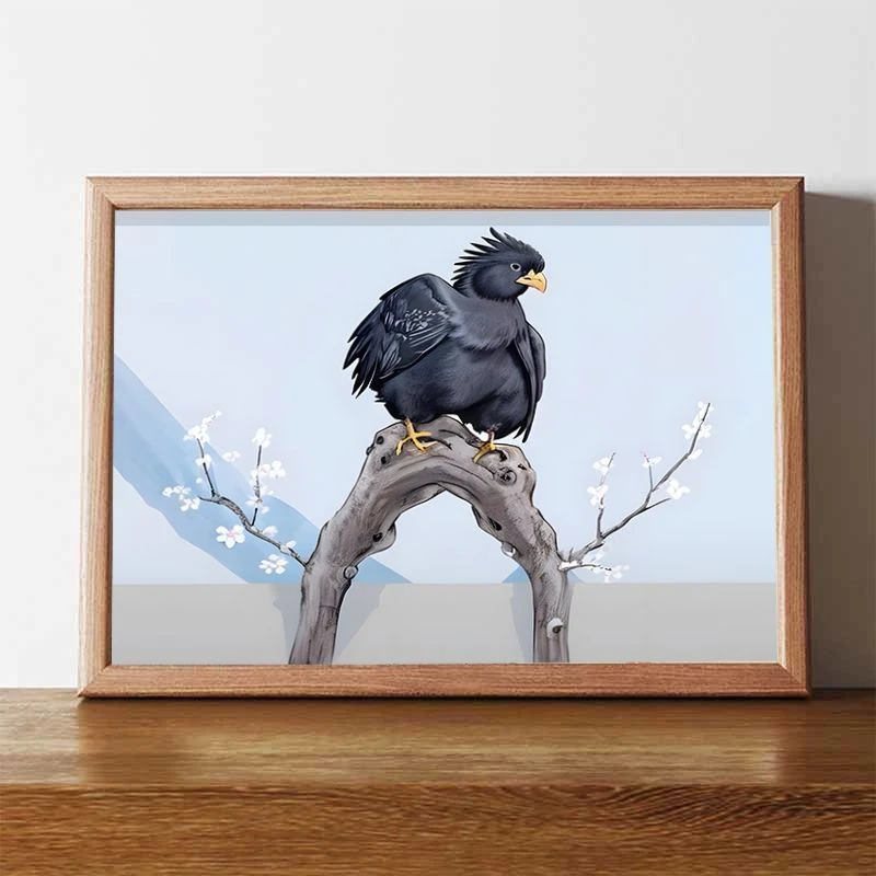 枝头鹰搞笑挂画蔡徐坤画木质蔡徐坤错觉图有框横版装饰画挂墙成品
