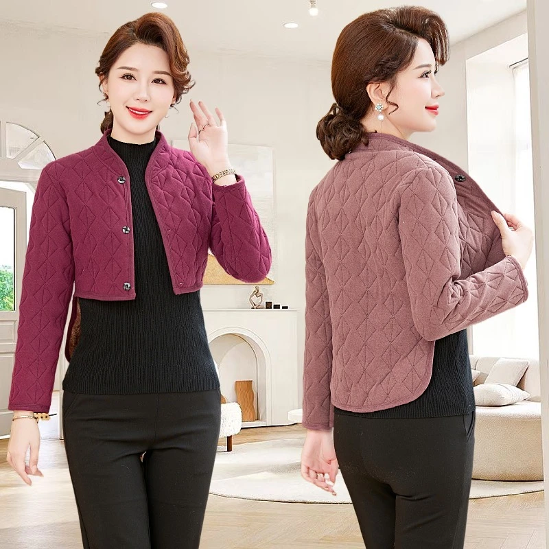 妈妈装新款加绒加厚护肩中老年女装防寒保暖坎肩秋冬短款德绒棉衣