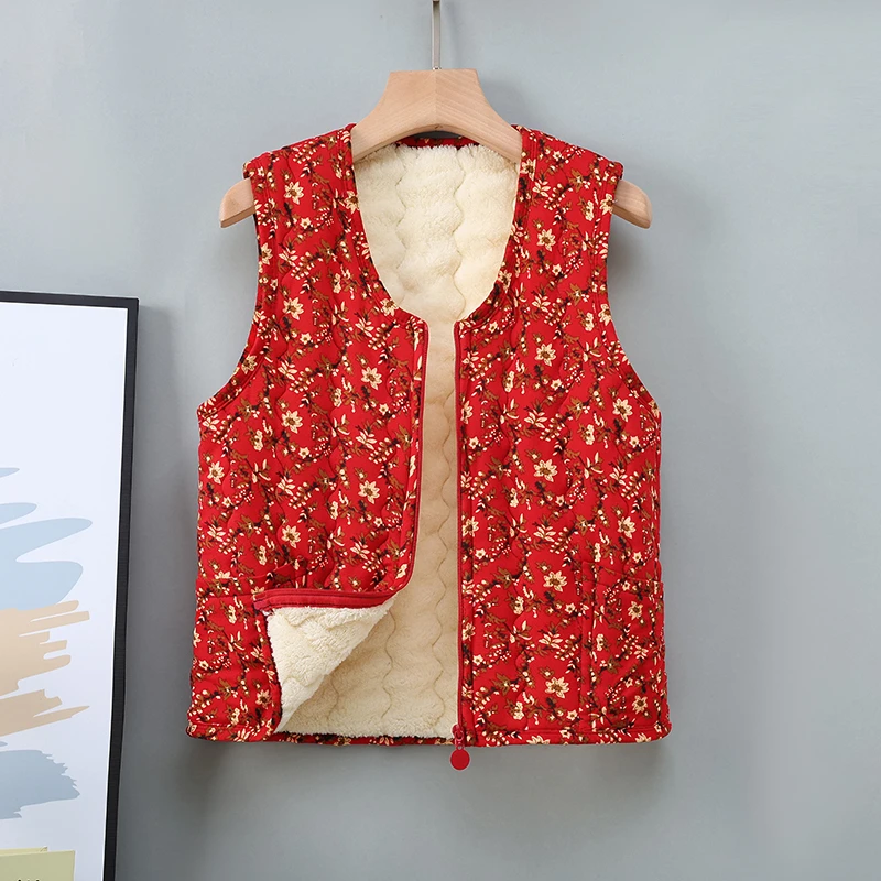 2024秋冬新款中老年人加绒马夹拉链背心睡觉穿外穿保暖妈妈装短款