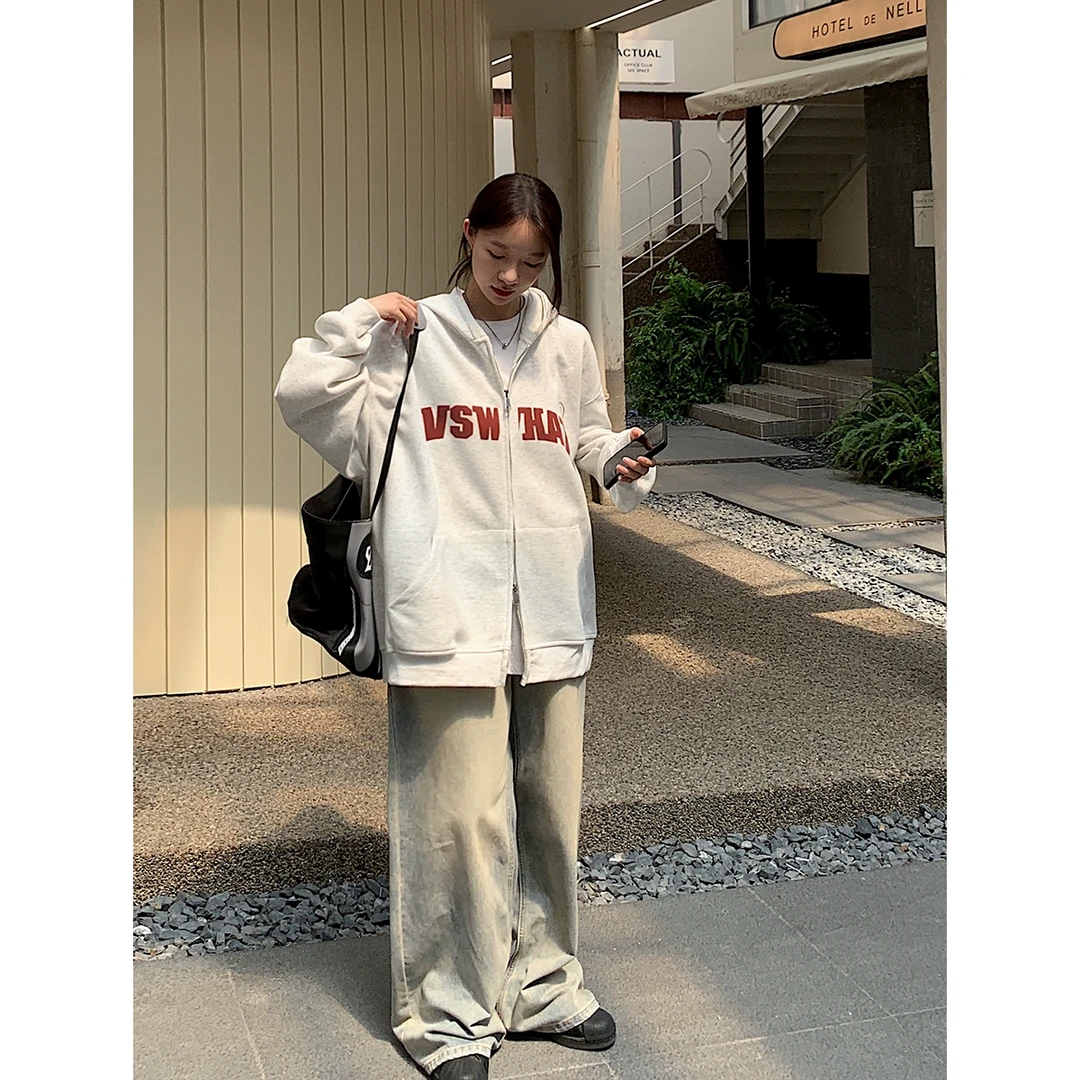 Vswhat原创设计高品质重磅发泡植绒印花连帽卫衣休闲开衫外套