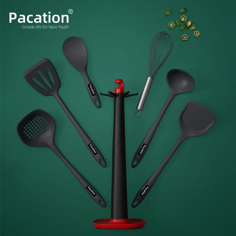 【烹承Pacation】加长硅胶厨具7件套装耐高温硅胶锅铲汤勺漏勺