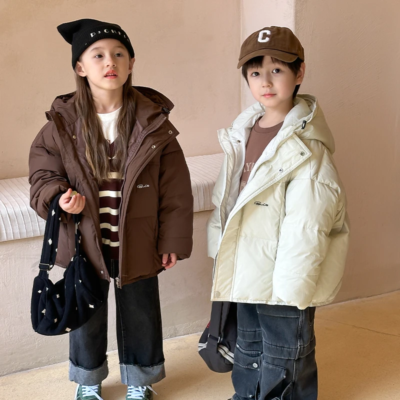 儿童羽绒服2024新款短款洋气刺绣男童女童中大童加厚保暖冬装外套