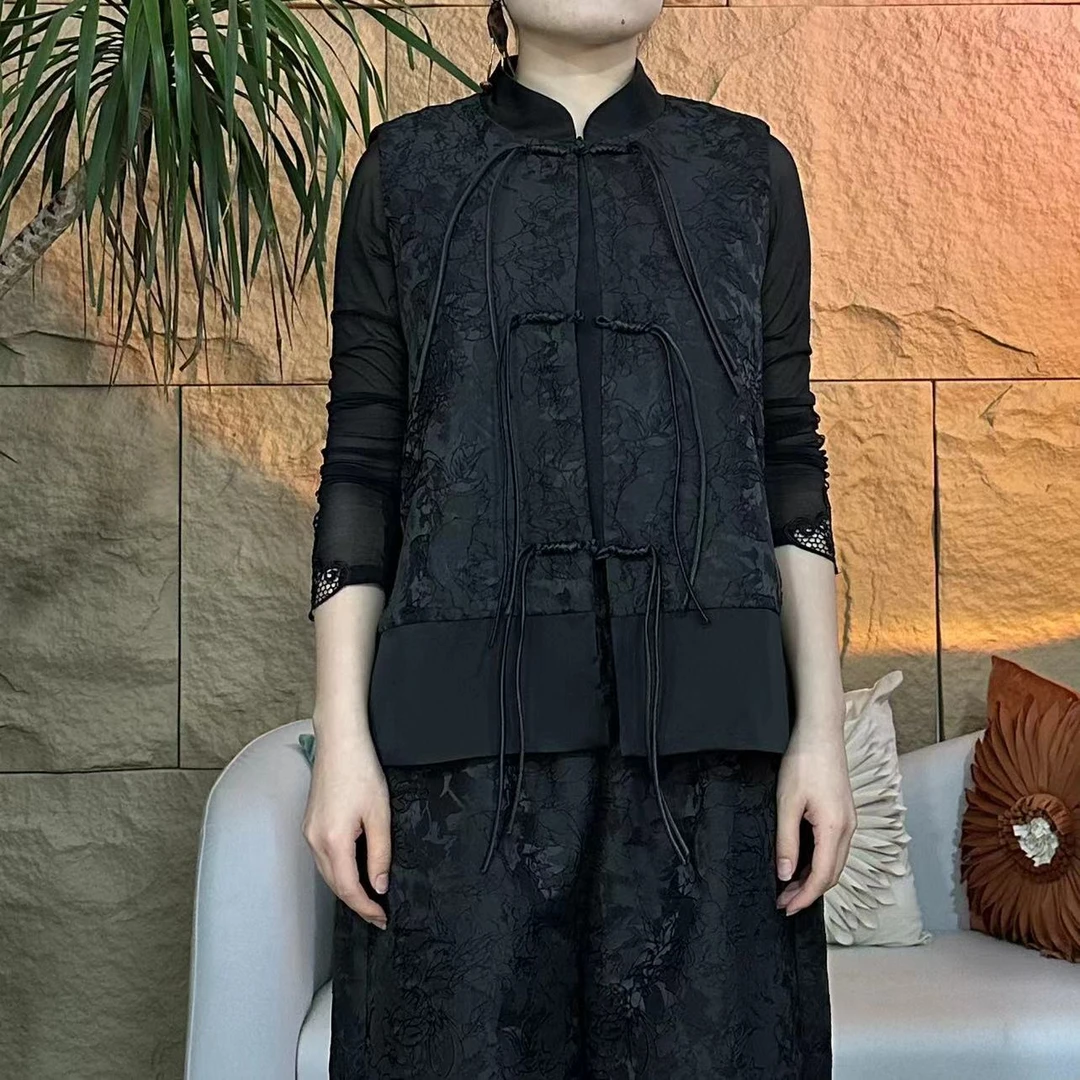 清静语qjy24099国风排扣黑色马甲