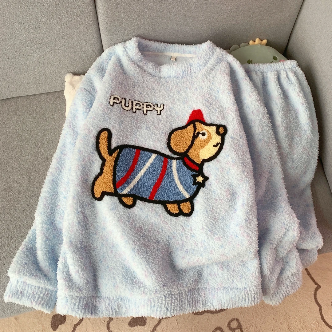 新款睡衣女士冬季加厚加绒圆领卡通可爱可外穿家居服女套装秋冬款