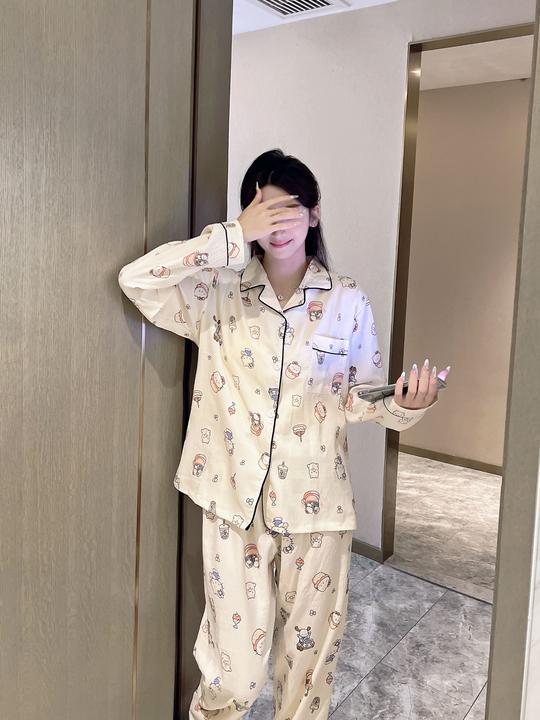 日系条纹睡衣女梭织云朵棉春秋季长袖套装甜美家居服凯蒂猫时尚