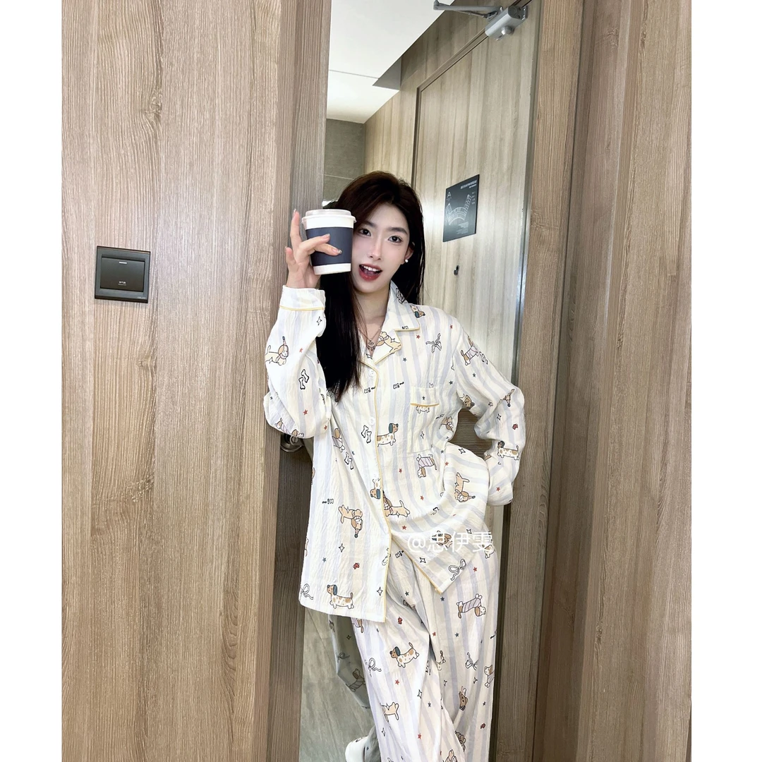 云朵棉纱单层 秋冬季长袖日系睡衣女套装卡通家居服