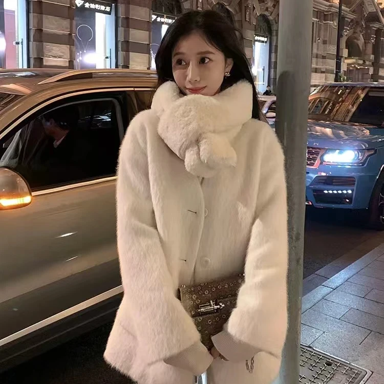 EKOOL衣库 高级感安哥拉兔毛毛外套女秋冬季加厚夹棉新款气质上衣