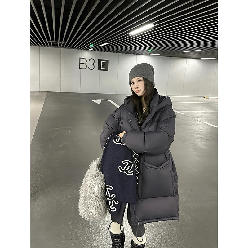 EKOOL衣库 三防新国标90白鸭绒羽绒服女中长款冬季连帽面包服外套