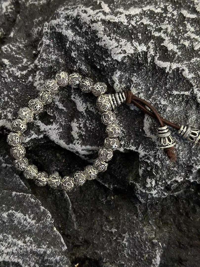 合金手链 【kk复古纹全银色手珠】国潮风发字嘻哈潮人街头网红