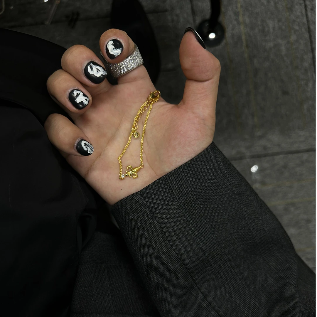 合金手链 【奶白+黄色细船锚手链】国潮风发字嘻哈潮人街头网红