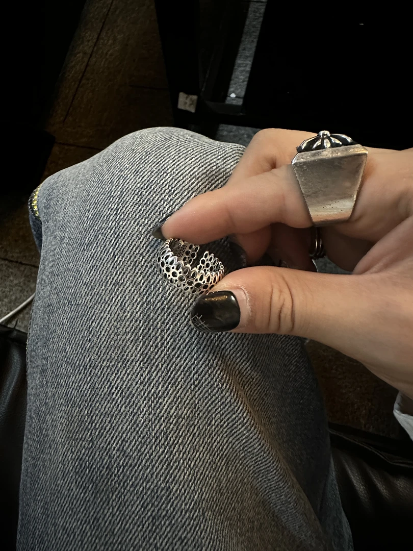 合金戒指 【银色樱花戒指】国潮风发字嘻哈潮人街头网红