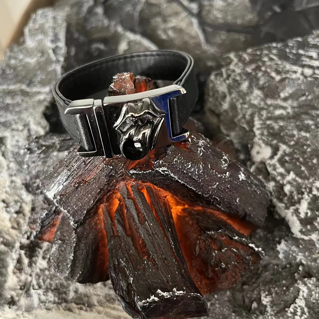 合金手链 【kk纯黑嘴唇黑色手带】国潮风发字嘻哈潮人街头网红手串