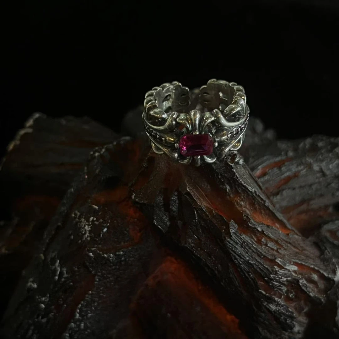 合金戒指 【kk中间紫锆开口戒指】国潮风发字嘻哈潮人街头