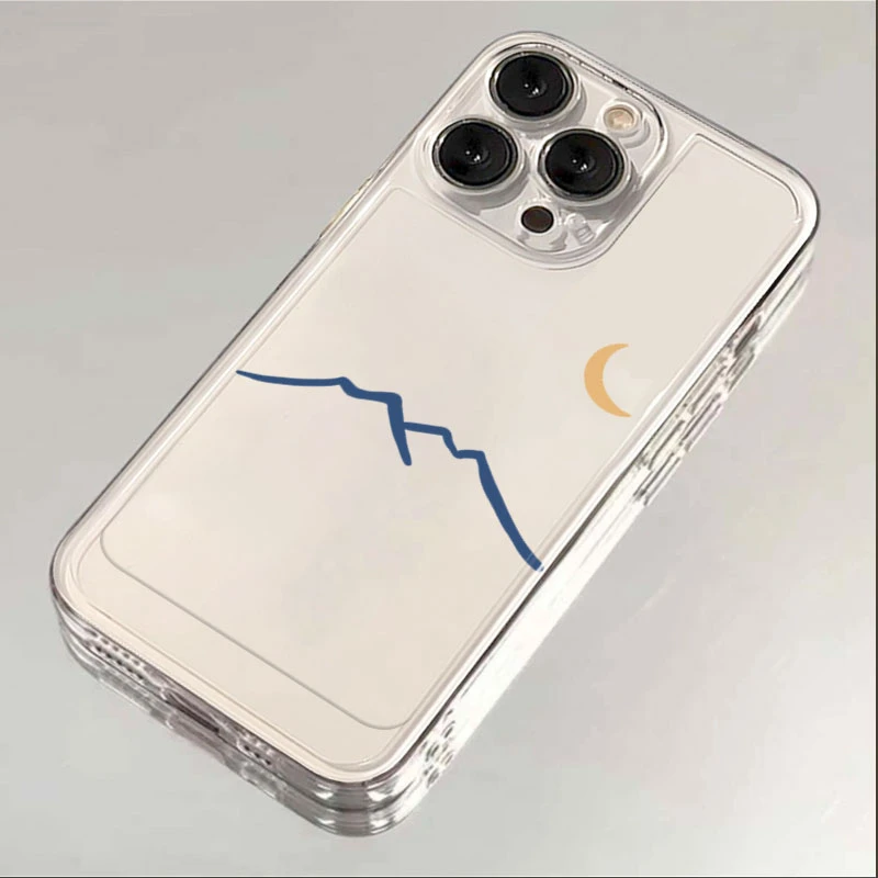 简约雪山残月适用红米K60苹果vivo华为iPhone15手机壳创意oppo