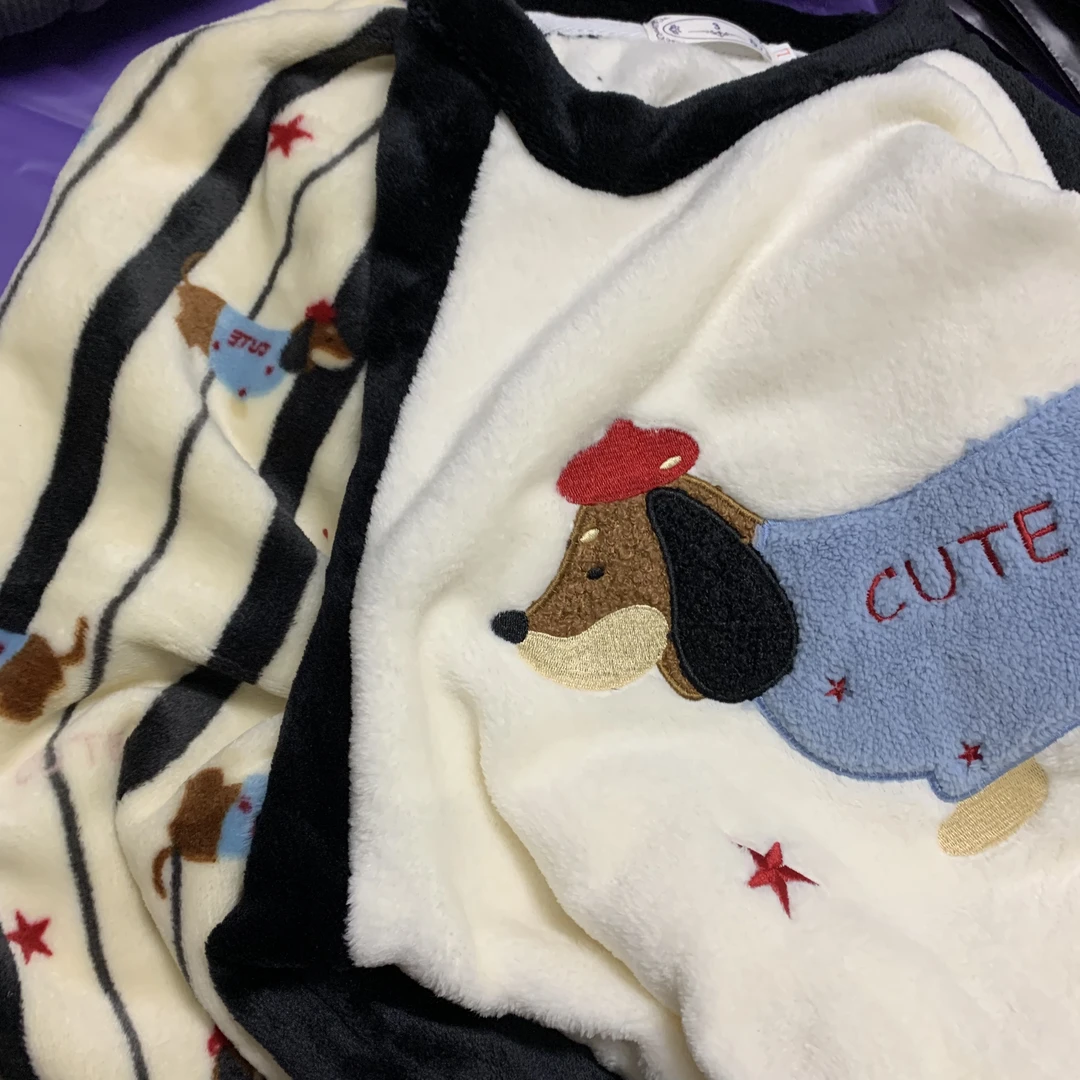 男女情侣睡衣腊肠狗插肩加厚加绒秋冬珊瑚绒家居服