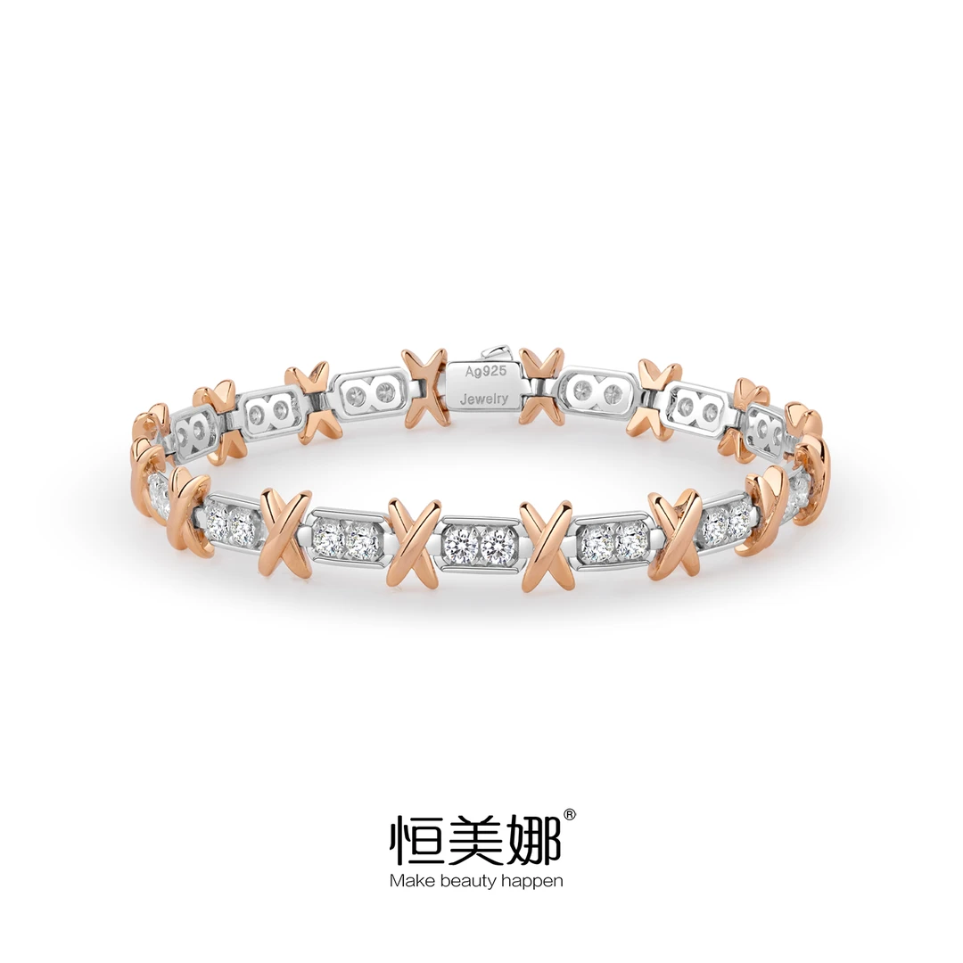 恒美娜 925银莫桑石手链 日色微明手链满镶轻奢高级百搭ins情侣