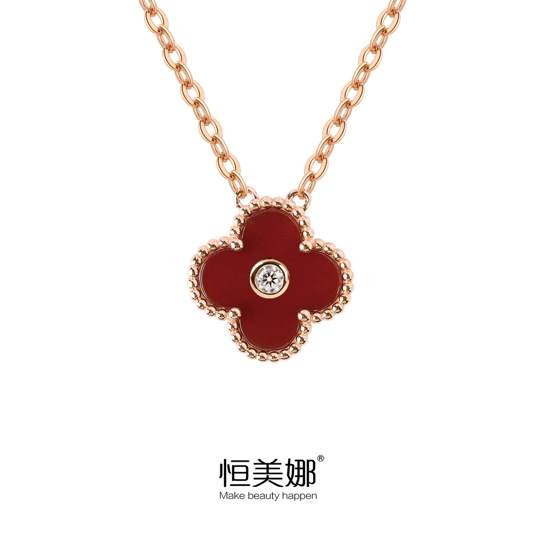 恒美娜 925银莫桑石耳饰 镶嵌四叶草耳钉项链经典轻奢简约百搭女