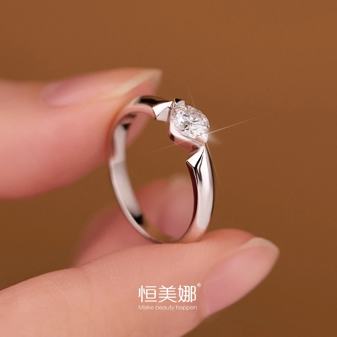 恒美娜 925银莫桑石戒指 彼岸星空银戒高级感时尚情侣小众简约ins
