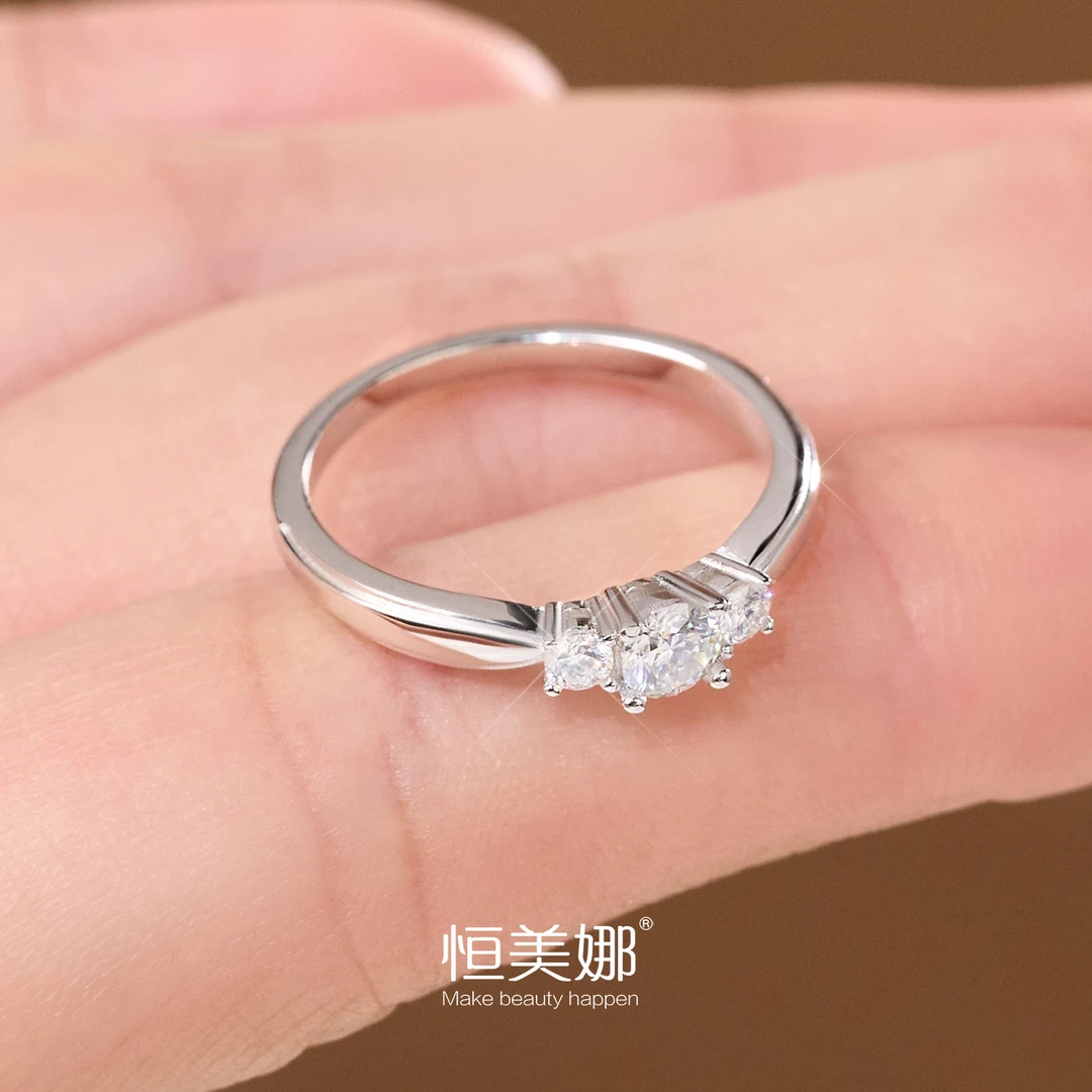 恒美娜 925银莫桑石戒指 银戒轻奢简约镶嵌时尚小众女花间晴