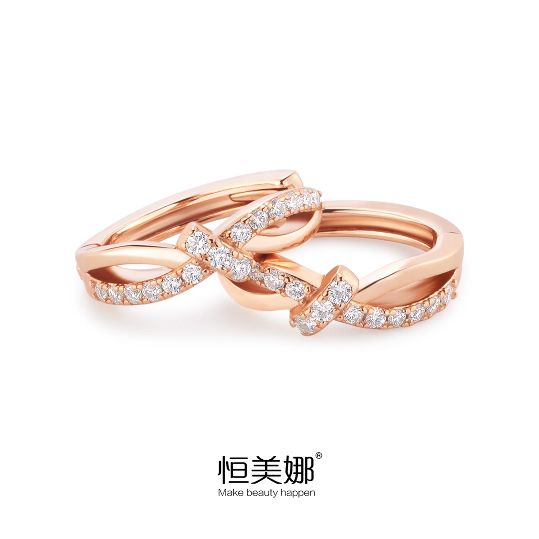 恒美娜 925银莫桑石耳饰 绳结耳扣经典轻奢百搭精致镶嵌耳环女款