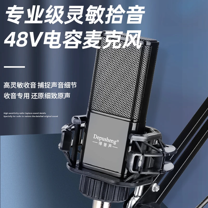 DEPUSHENG专业电容麦克风48V电脑K歌录音直播通用降噪话筒主播V12