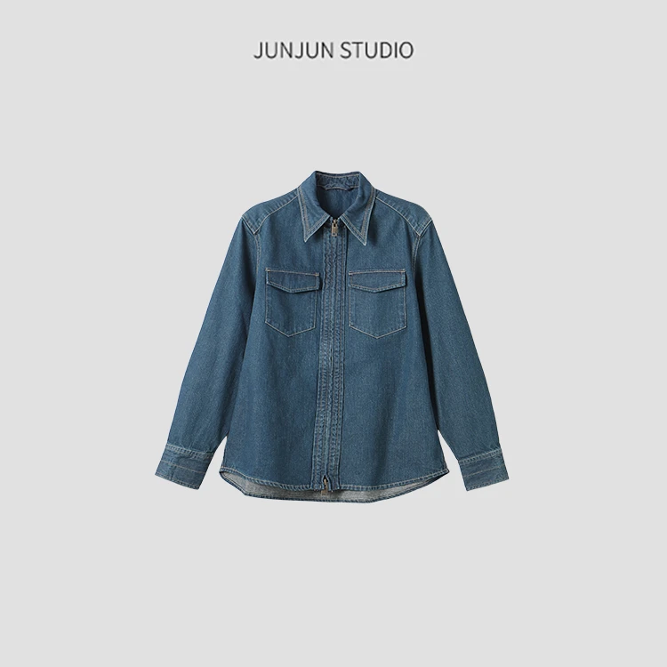 JunJunZeng “经典牛仔” 100%棉水洗原色牛仔衬衣外套MMJ105