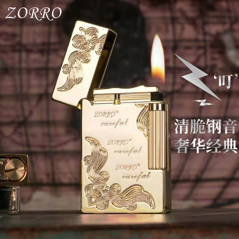 zorro佐罗朗声煤油打火机正版响铜钢音侧滑砂轮点火男士高档礼物