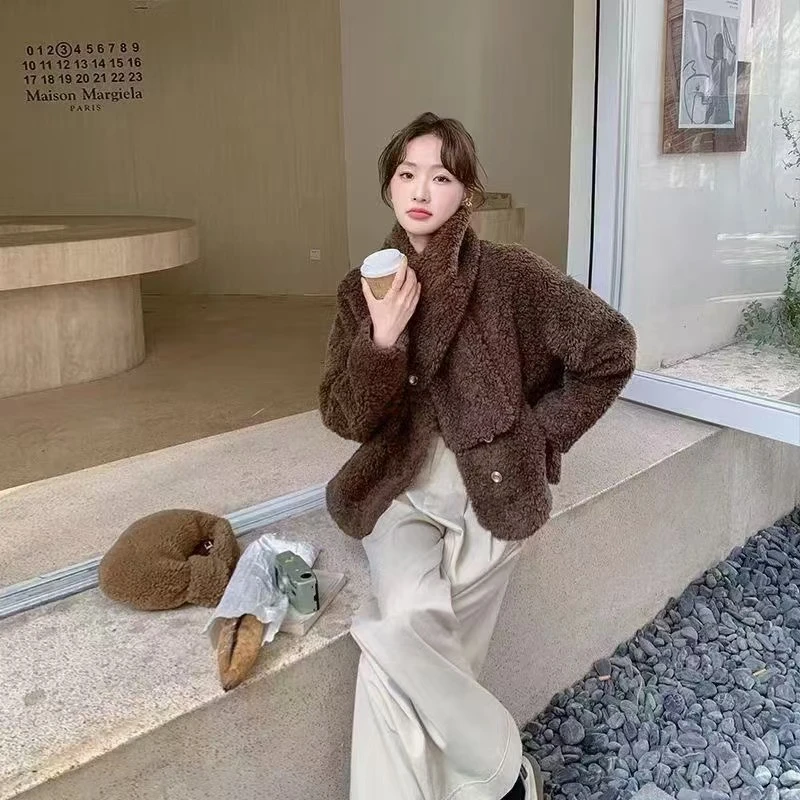 2024新款韩版配围脖可拆卸羊羔毛外套秋冬加厚气质时尚短款网红